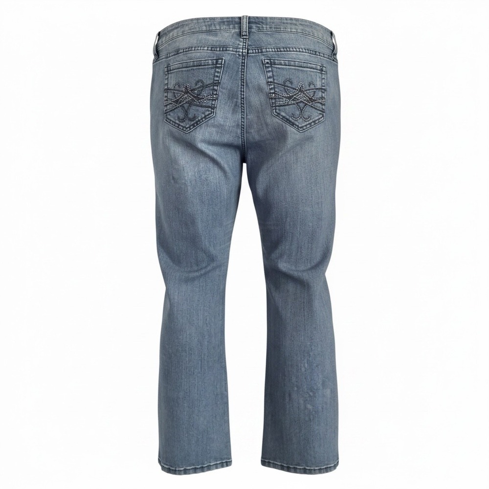 Torrid Denim Womens 14 Blue Bootcut Jeans Embellished Pockets Whiskered Stretch‎